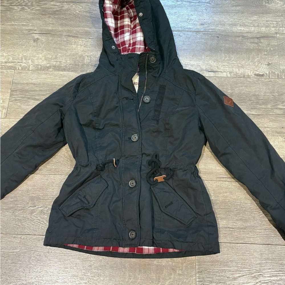 Hollister Black Jacket with Red Plaid Lining